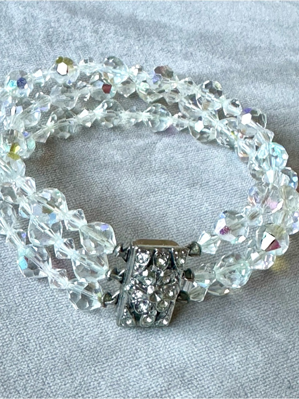 Vintage Aurora Borealis Crystals Multi-Strand Bracelet
